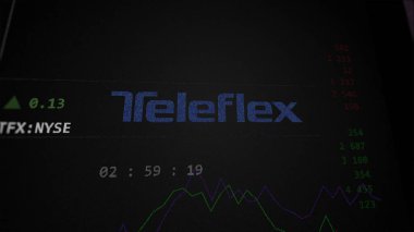 29 Nisan 2024, Wayne, Pennsylvania. Bir değiş tokuş ekranında Teleflex 'in logosuna yaklaş. Teleflex hisse senetleri, TFX $bir aygıt üzerinde.
