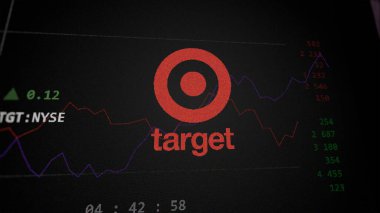 09 Nisan 2024, Minneapolis, Minnesota. Bir değiş tokuş ekranında Target Şirketi 'nin logosuna yaklaş. Hedef şirket hisse senetleri, cihaza TGT $.