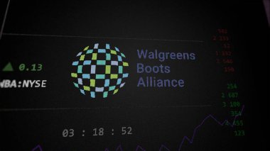 29 Nisan 2024, Deerfield, Illinois. Takas ekranında Walgreens Boots Alliance 'ın logosuna yaklaş. Walgreens Boots Alliance hisse senetleri, bir cihaza WBA $.
