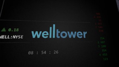 09 Nisan 2024, Toledo, Ohio. Bir değiş tokuş ekranındaki Welltower logosuna yaklaş. Yüksek fiyatlı hisse senetleri, iyi bir cihaz..