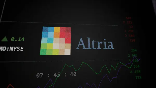 stock image April 09th 2024 , Richmond, Virginia. Close up on logo of Altria on the screen of an exchange. Altria price stocks, $MO on a device.