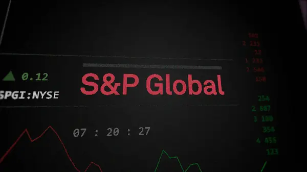 09 Nisan 2024, New York, New York. S & P Global 'ın logosunu bir takas ekranında kapat. S & P Global fiyat hisseleri, aygıtta $SPGI.