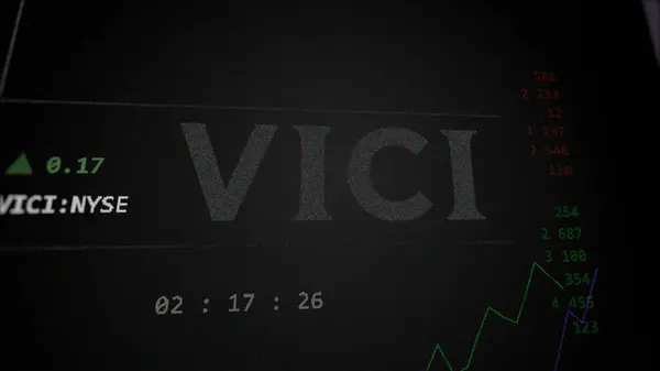 stock image April 09th 2024 , New York City, New York. Close up on logo of Vici Properties on the screen of an exchange. Vici Properties price stocks, $VICI on a device.