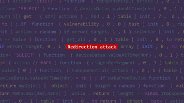 Siber saldırı saldırı saldırı metnini Vue stüdyosunun ön planındaki kod editörü stüdyo noktasına yönlendir. İncinebilirlik metni ikili sistem ascii içinde. İngilizce metin, İngilizce metin