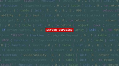 Vue 'nun kod düzenleyicisi stüdyo noktasında siber saldırı ekranı kazıma metni. İncinebilirlik metni ikili sistem ascii içinde. İngilizce metin, İngilizce metin