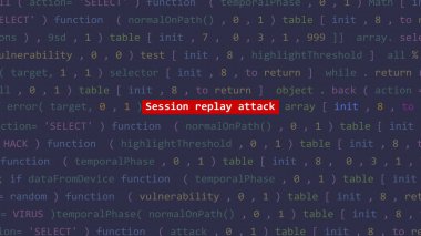 Siber saldırı oturumu Vue stüdyo noktasındaki kod editörü ön ekran saldırı metnini tekrar oynatıyor. İncinebilirlik metni ikili sistem ascii içinde. İngilizce metin, İngilizce metin