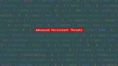 Siber saldırı, Vue 'nun kod editörü stüdyo noktasının ön planında sürekli tehdit metni oluşturdu. İncinebilirlik metni ikili sistem ascii içinde. İngilizce metin, İngilizce metin