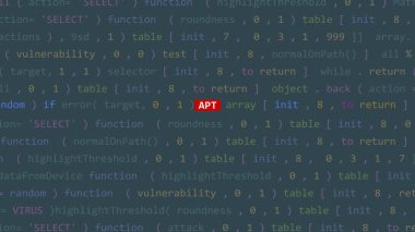 Vue 'nun kod editörü stüdyo noktasında siber saldırı metni. İncinebilirlik metni ikili sistem ascii içinde. İngilizce metin, İngilizce metin