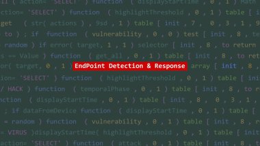 Vue 'nun kod düzenleyicisi stüdyo noktasında siber saldırı tespit ve yanıt metni. İncinebilirlik metni ikili sistem ascii içinde. İngilizce metin, İngilizce metin