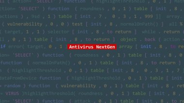 Vue 'nun kod düzenleyicisi stüdyo noktasında siber saldırı antivirüsü var. İncinebilirlik metni ikili sistem ascii içinde. İngilizce metin, İngilizce metin