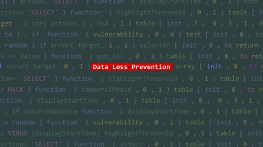 Vue 'nun kod düzenleyicisi stüdyo noktasında siber saldırı veri kaybı önleme metni. İncinebilirlik metni ikili sistem ascii içinde. İngilizce metin, İngilizce metin