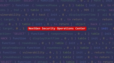 Siber saldırı nextgen güvenlik operasyon merkezi metin kod editörü stüdyo noktası ön ekran Vue. İncinebilirlik metni ikili sistem ascii içinde. İngilizce metin, İngilizce metin