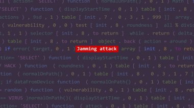 Vue 'daki kod editörü stüdyo noktasında siber saldırı girişimi metni. İncinebilirlik metni ikili sistem ascii içinde. İngilizce metin, İngilizce metin