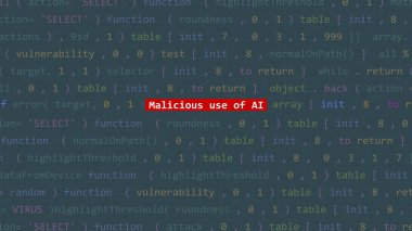 Vue 'nun kod editörü stüdyo noktasında kötü niyetli ai metin kullanımı. İncinebilirlik metni ikili sistem ascii içinde. İngilizce metin, İngilizce metin