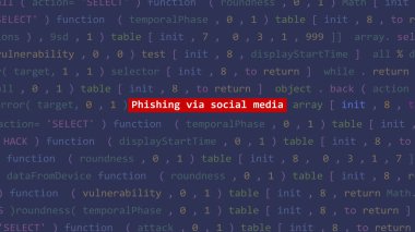 Vue 'nun kod editörü stüdyo noktasında sosyal medya metni üzerinden siber saldırı düzenleme. İncinebilirlik metni ikili sistem ascii içinde. İngilizce metin, İngilizce metin