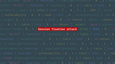 Vue 'nun kod editörü stüdyo noktasında siber saldırı sabitleme metni. İncinebilirlik metni ikili sistem ascii içinde. İngilizce metin, İngilizce metin