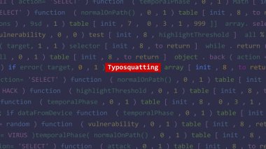 Vue 'nun kod düzenleyicisi stüdyo noktasının ön planındaki siber saldırı tipleme metni. İncinebilirlik metni ikili sistem ascii içinde. İngilizce metin, İngilizce metin