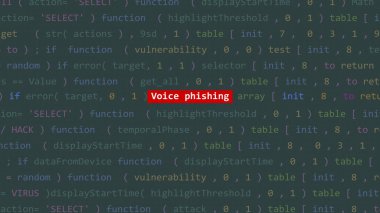 Vue 'nun kod düzenleyicisi stüdyo noktasında siber saldırı ses sahtekarlığı metni. İncinebilirlik metni ikili sistem ascii içinde. İngilizce metin, İngilizce metin
