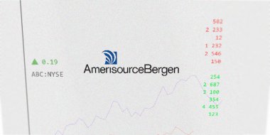 29 Nisan 2024, Conshohocken, Pennsylvania. Bir değiş tokuş ekranında AmerisourceBergen 'in logosuna yaklaş. AmerisourceBergen hisse senetleri, ABC $bir aygıt üzerinde.