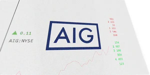 Stock image April 09th 2024 , New York City, New York. Close up on logo of American International Group on the screen of an exchange. American International Group price stocks, $AIG on a device.