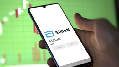 April 09th 2024 , North Chicago, Illinois. Close up on logo of Abbott on the screen of an exchange. Abbott price stocks, $ABT on a device. clipart
