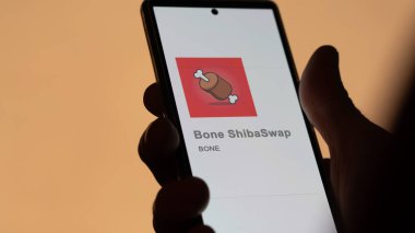 17 Nisan 2024, Şangay, Çin. Değiş tokuş ekranındaki (Bone) ShibaSwap logosuna yaklaş. (Kemik Kemiği) ShibaSwap hisse senetleri, bir cihaza $Bone.