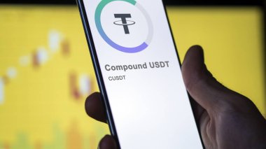 April 17th 2024 , Shanghai, China. Close up on logo of (CUSDT) Compound USDT on the screen of an exchange. (CUSDT) Compound USDT price stocks, $CUSDT on a device. clipart