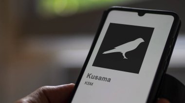 April 17th 2024 , Shanghai, China. Close up on logo of (KSM) Kusama on the screen of an exchange. (KSM) Kusama price stocks, $KSM on a device. clipart