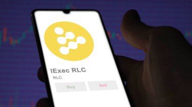 Bir değiş tokuş ekranında RLC iExec RLC 'nin logosunu kapat. RLC iExec RLC fiyat hisseleri, bir aygıt üzerinde RLC $.