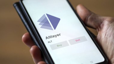 Bir değiş tokuş ekranındaki ALT Altlayer logosuna yaklaş. ALT Altlayer hisse senetleri, bir aygıt üzerinde ALT $.