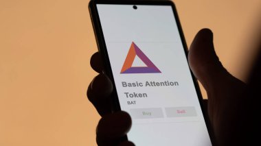 Bir değiş tokuş ekranında BAT Temel Dikkat Token logosuna yaklaş. BAT Temel Dikkat Fiyat Hisseleri, Bir aygıta BAT $.