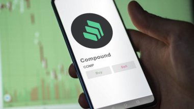 Takas ekranındaki COMP bileşiğinin logosuna yaklaş. COMP Bileşik Fiyat Hisseleri, bir cihaza $COMP.