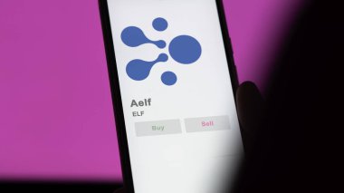 Bir değiş tokuş ekranında ELF 'in logosuna yaklaş. ELF 'in hisse senedi fiyatları, bir cihaza ELF $.