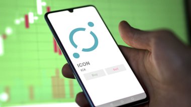 Değiş tokuş ekranındaki ICX ICON logosuna yaklaş. ICX ICON hisse senetleri, bir aygıt için ICX $.