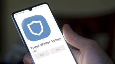Takas ekranındaki TWT Trust Cüzdan Token logosuna yaklaş. TWT Güven Cüzdanı Token hisse senetleri, bir cihaza TWT $.