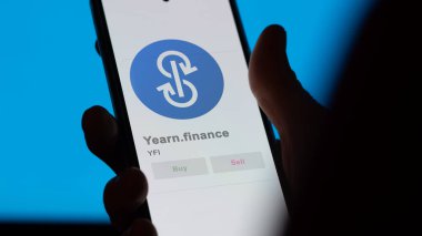YFI 'ın arzuladığı logoyu kapat. Takas ekranında finans. YFI, hisse senedi fiyatlarını, YFI $'ı istiyor..
