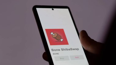 Değiş tokuş ekranındaki Kemik Kemiği Gemi Değiştirme logosuna yaklaş. Bone Bone ShibaSwap hisse senetleri, bir cihazda $Bone.
