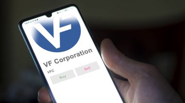 Denver, Colorado. VF Şirketi 'nin logosuna bir değiş tokuş ekranında yaklaş. VF Şirketi hisse senetleri, VFC $'lık cihaz..