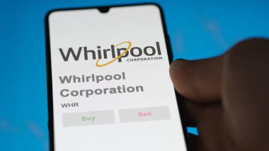Benton Limanı, Michigan. Bir değiş tokuş ekranında Whirlpool Şirketi 'nin logosuna yaklaş. Whirlpool Şirketi hisse senetleri, bir cihaz için WHR $.