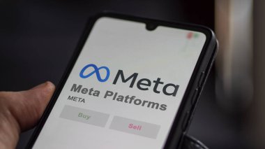 Menlo Park, Kaliforniya. Değiş tokuş ekranındaki Meta Platformlarının logosuna yaklaş. Meta Platformu fiyat hisseleri, bir aygıt üzerinde $META.