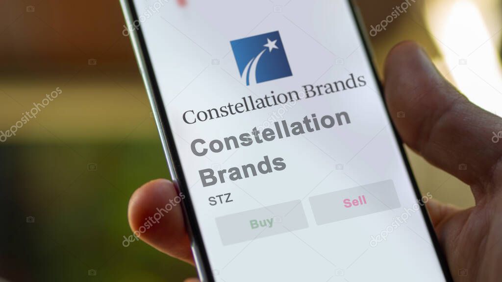 Victor, New York. Close up on logo of Constellation Brands on the screen of an exchange. Constellation Brands price stocks, $STZ on a device.