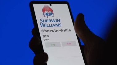 Cleveland, Ohio 'da. Bir değiş tokuş ekranında Sherwin-Williams 'ın logosuna yaklaş. Sherwin-Williams hisse senetleri, cihaz başına $ShW..