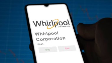 Benton Limanı, Michigan. Bir değiş tokuş ekranında Whirlpool Şirketi 'nin logosuna yaklaş. Whirlpool Şirketi hisse senetleri, bir cihaz için WHR $.