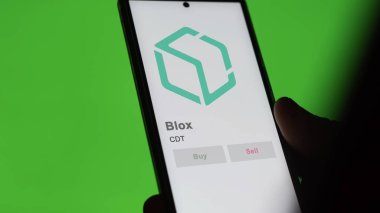 Bir takas ekranındaki CDT Blox kripto varlığının logosunu kapat. CDT Blox hisse senetleri, bir aygıta CDT $.