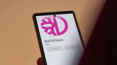 Değiş tokuş ekranındaki DFI DeFiChain şifreleme varlığının logosunu kapat. DFI DeFiChain hisse senetleri, DFI $on a device.