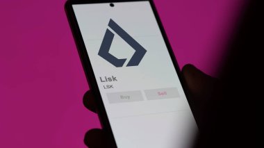 Bir değiş tokuş ekranındaki LSK Lisk şifreleme varlığının logosunu kapat. LSK Lisk fiyat hisseleri, bir aygıt üzerinde LSK $.