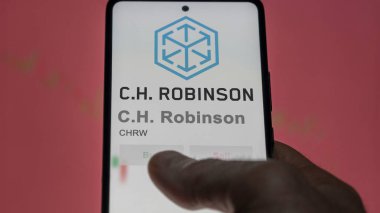 Eden Prairie, Minnesota 'da. C.H. logosunu kapat. Robinson bir değiş tokuş ekranında. C H Robinson hisse senetleri, bir cihaz için CHRW $.