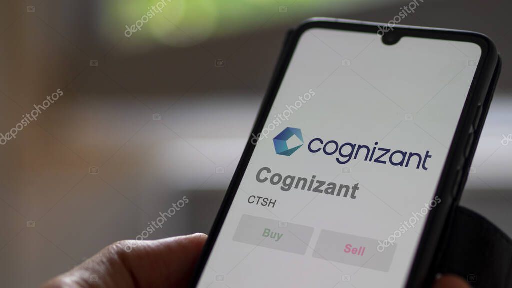 Teaneck, New Jersey. Close up on logo of Cognizant on the screen of an exchange. Cognizant price stocks, $CTSH on a device.