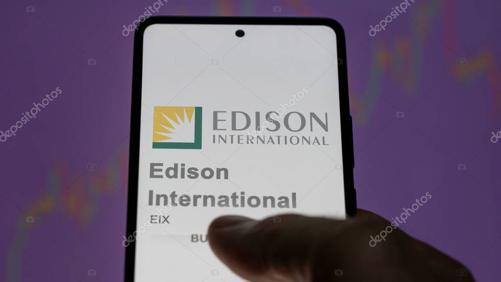 Rosemead, California. Close up on logo of Edison International on the screen of an exchange. Edison International price stocks, $EIX on a device.