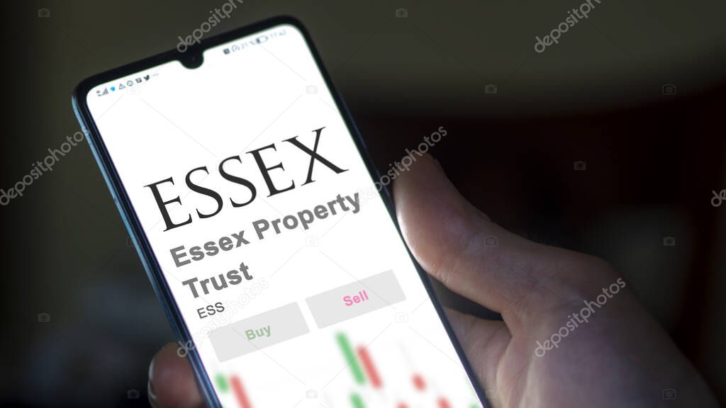 San Mateo, California. Close up on logo of Essex Property Trust on the screen of an exchange. Essex Property Trust price stocks, $ESS on a device.